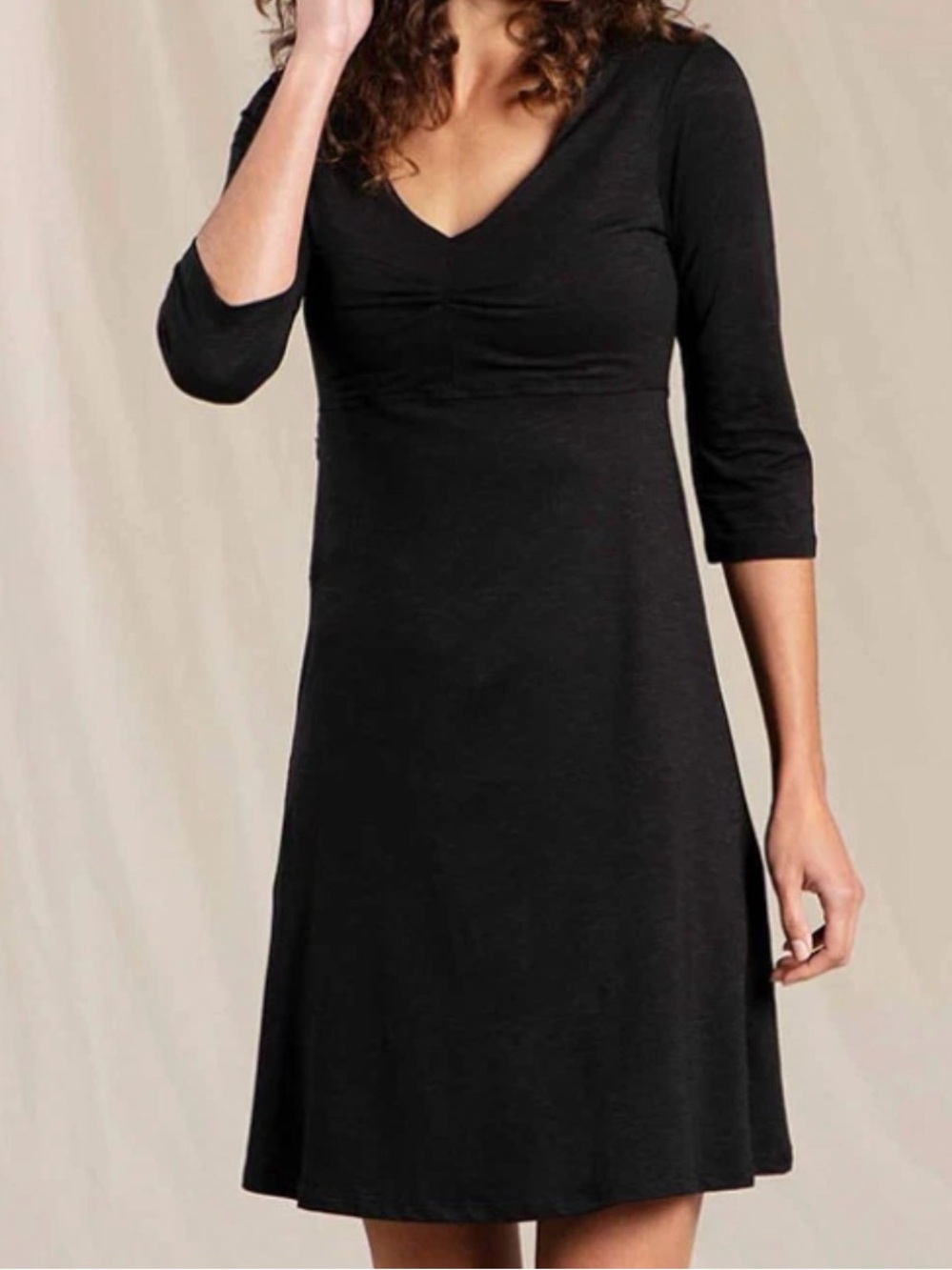 Toad & Co Rosalinda Dress Womens Small Black 3/4 Sleeve V Neck Fit Flare Casual